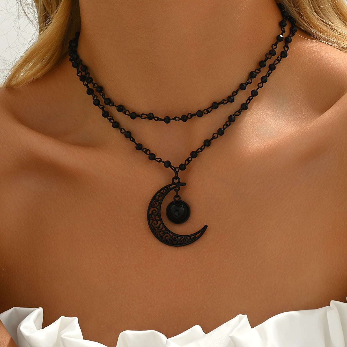 Multi-Layer Crystal Moon Necklace