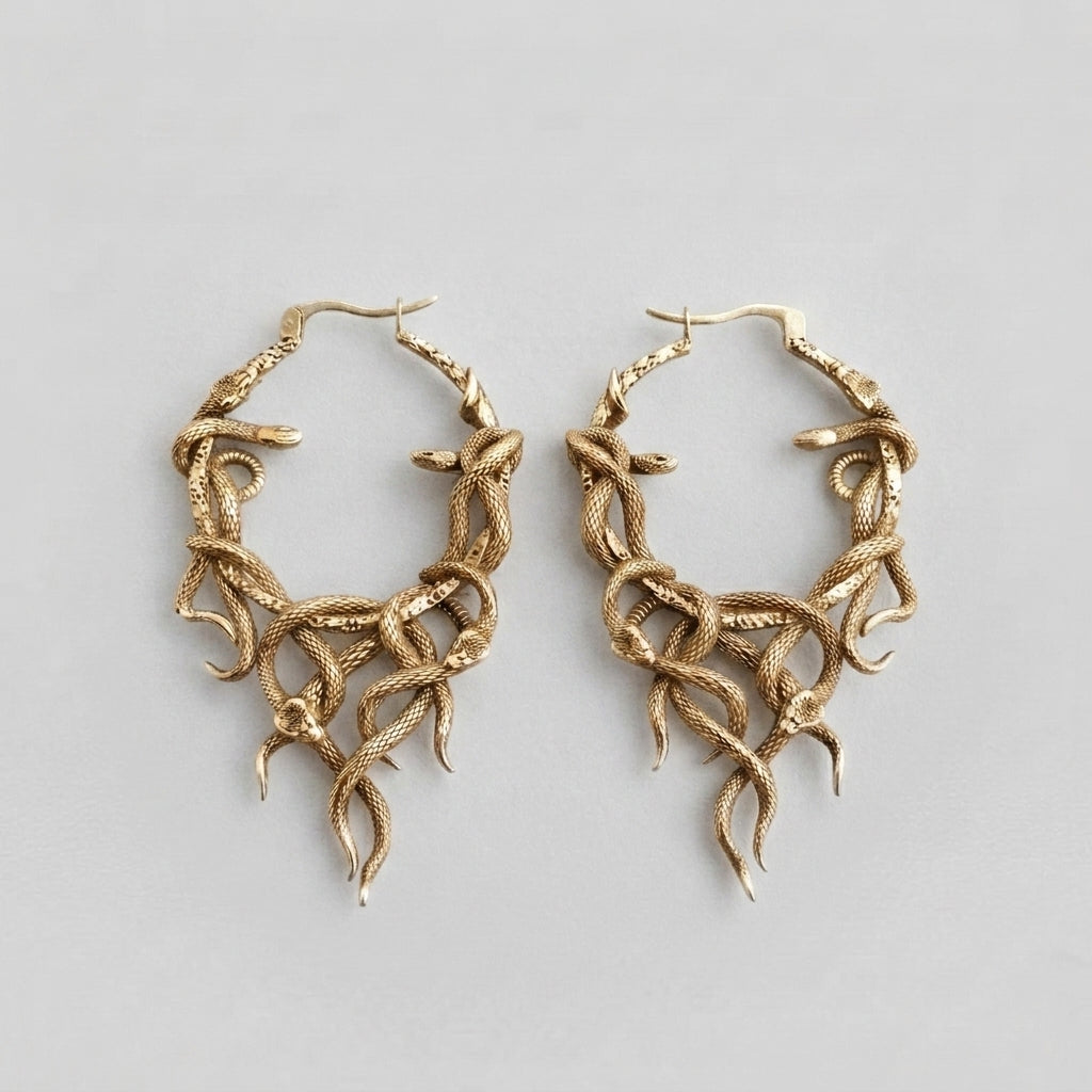 Gold Medusa Snake Hoop Earrings