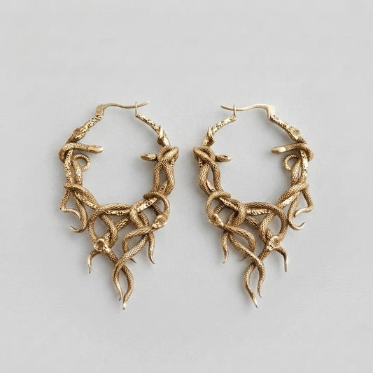 Gold Medusa Snake Hoop Earrings