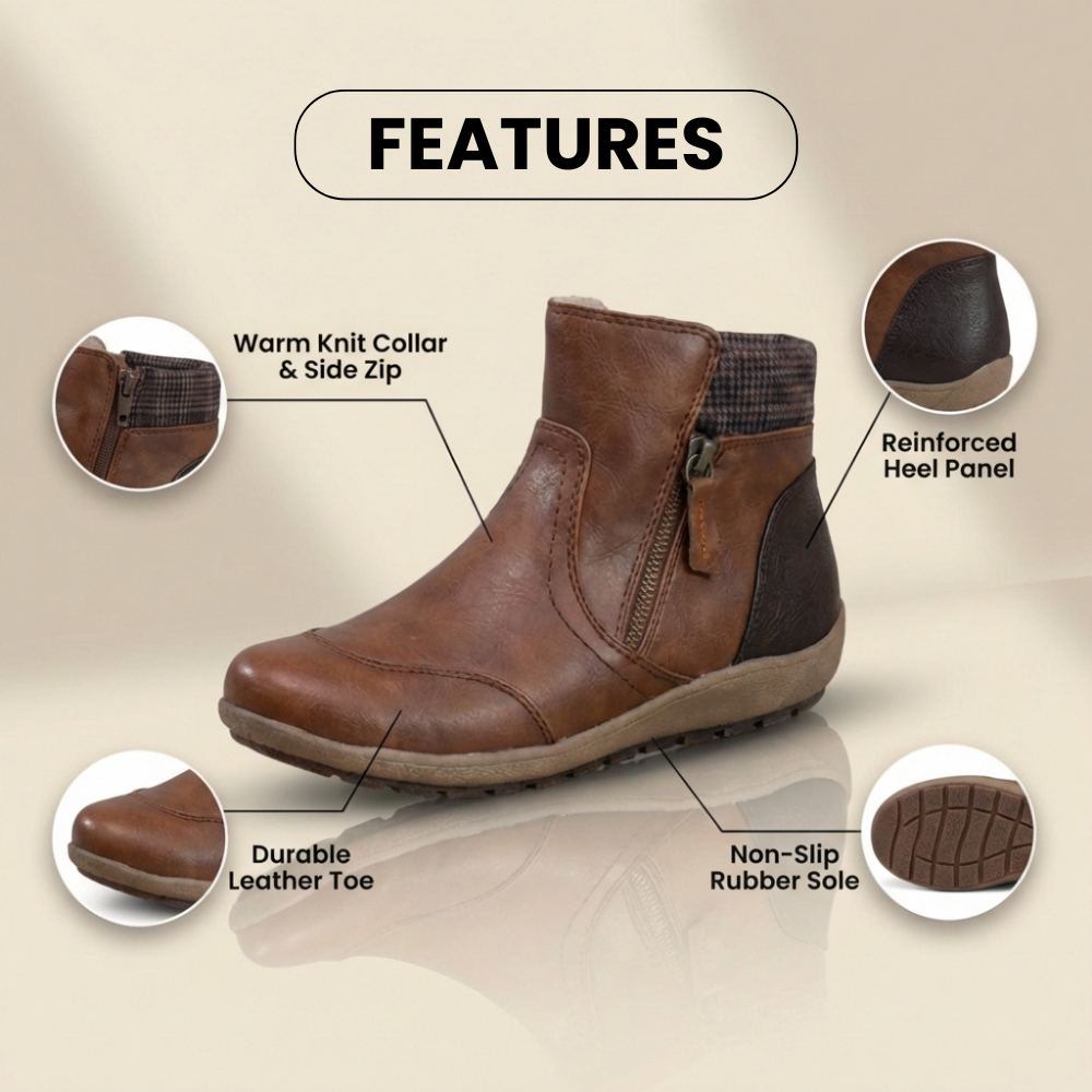Orthopedic Leather Ankle Boots - Dual Side Zip Comfort Sole