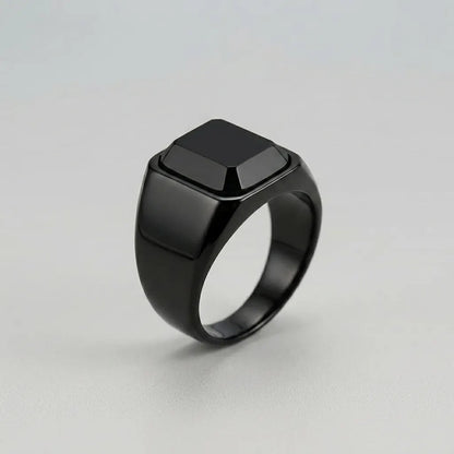 Matte Black Cushion Stone Ring