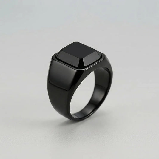 Matte Black Cushion Stone Ring
