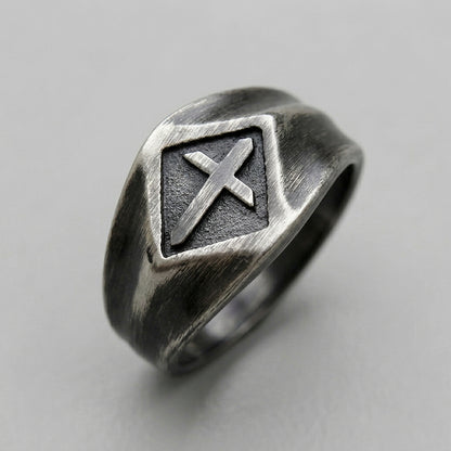 Brushed Cross Signet Ring