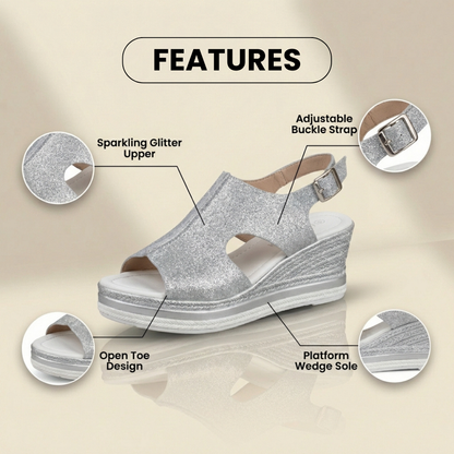 Orthopedic Platform Wedge Sandals - Espadrille Trim & Buckle Strap