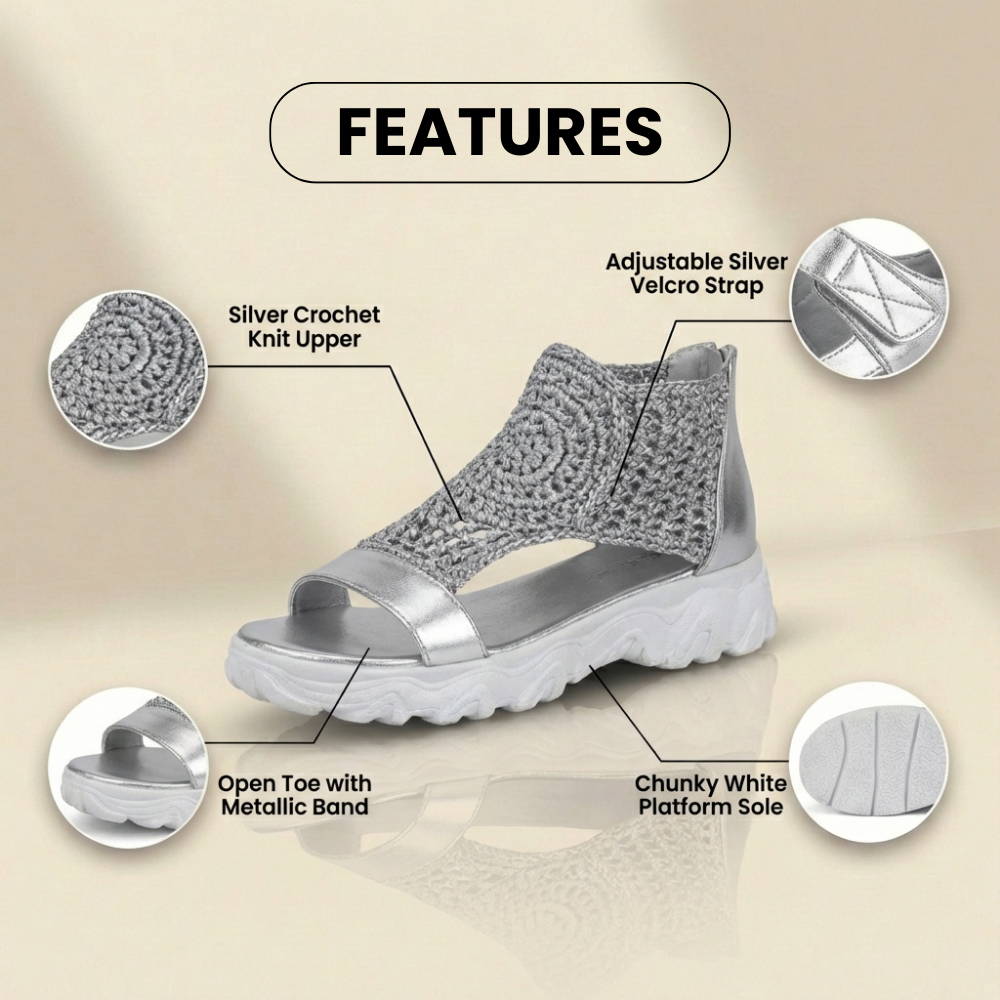 Orthopedic Platform Sport Sandals - Metallic Ankle Wrap & Chunky Sole