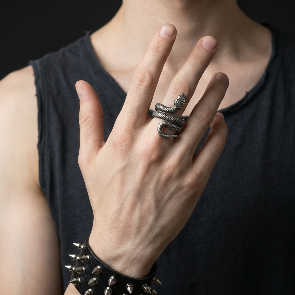Antique Silver Wrap Snake Adjustable Statement Ring