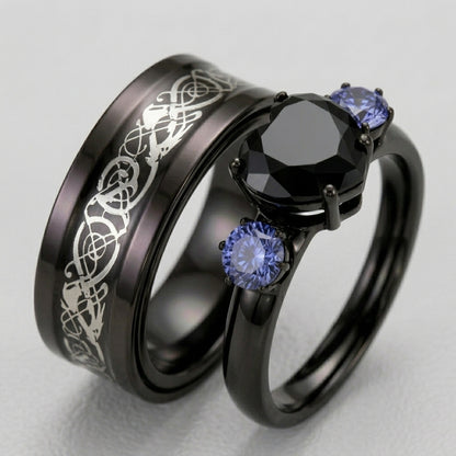 Black Gothic Heart Ring Set