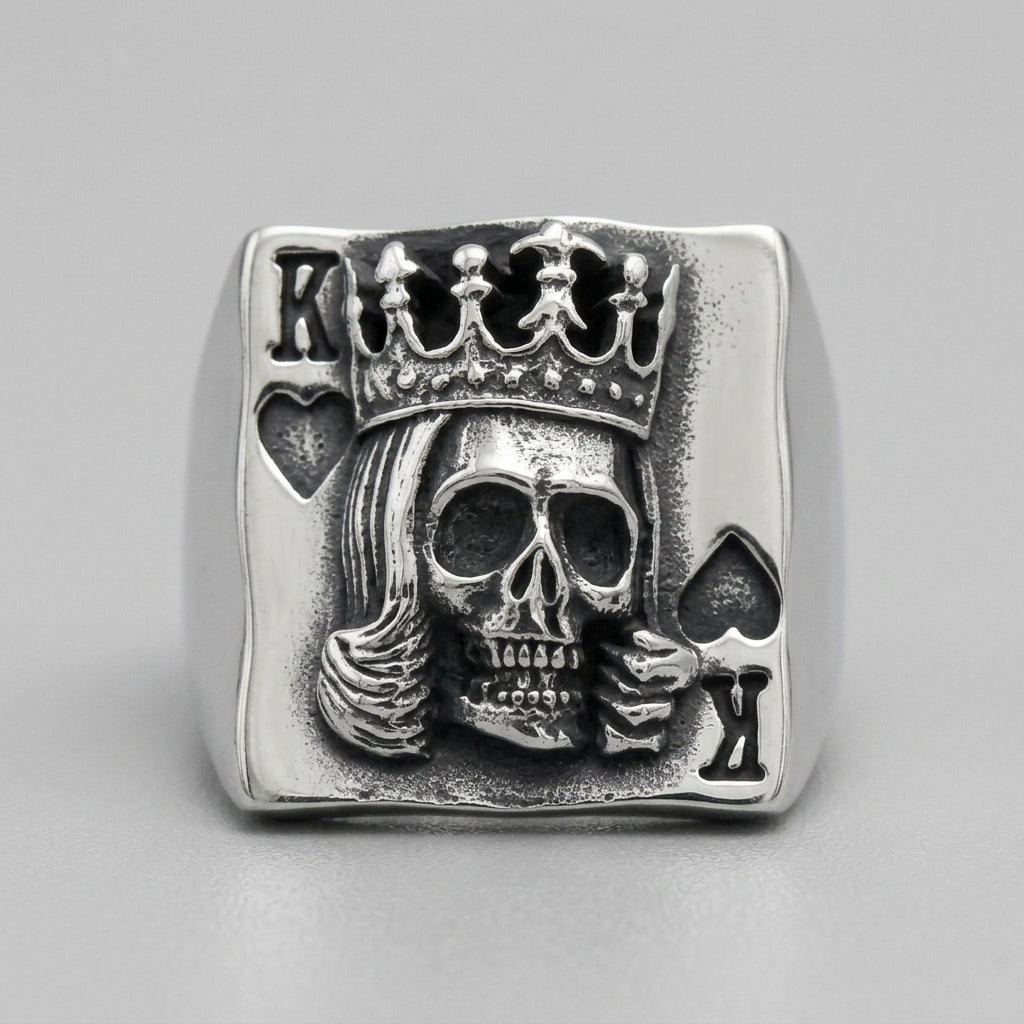 King of Spades Skull Playing Card Statement Ring