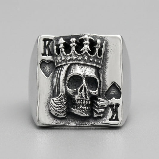King of Spades Skull Playing Card Statement Ring