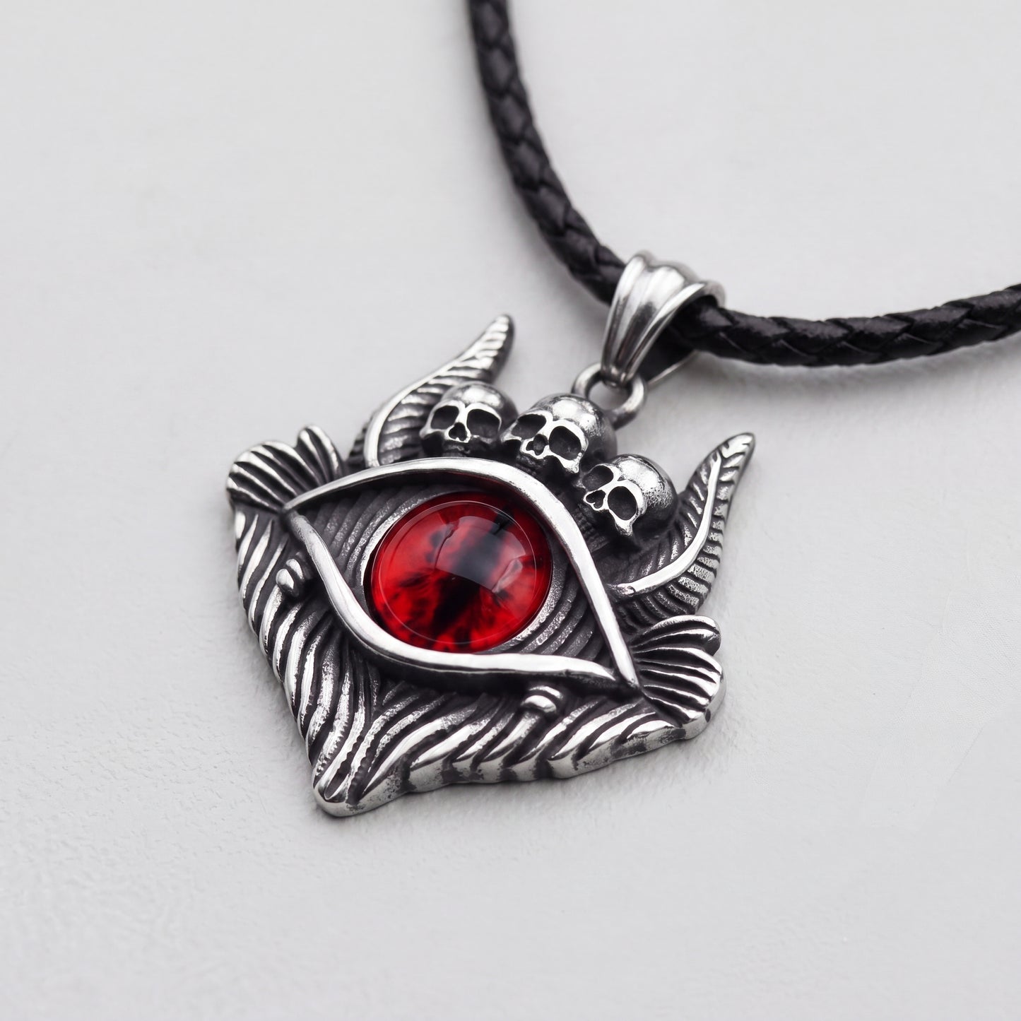 Dragon Eye Pendant with Skulls – Red Gemstone Necklace