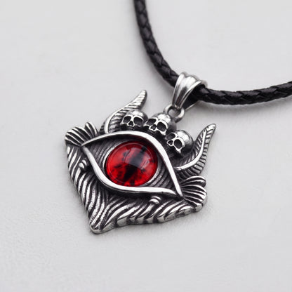 Dragon Eye Pendant with Skulls – Red Gemstone Necklace