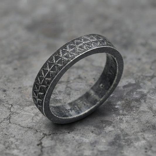 Blackened Geometric Grid Band Ring