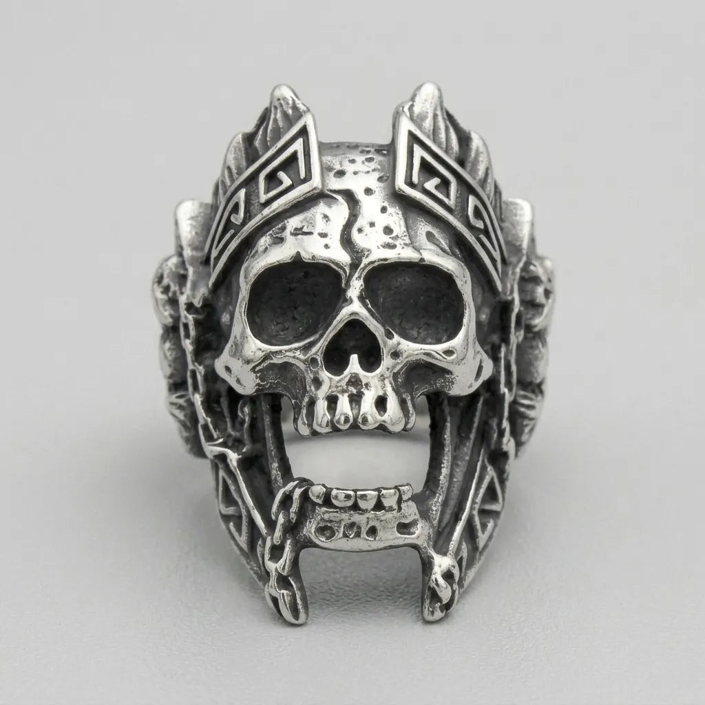 Aztec Warrior Skull King Ring