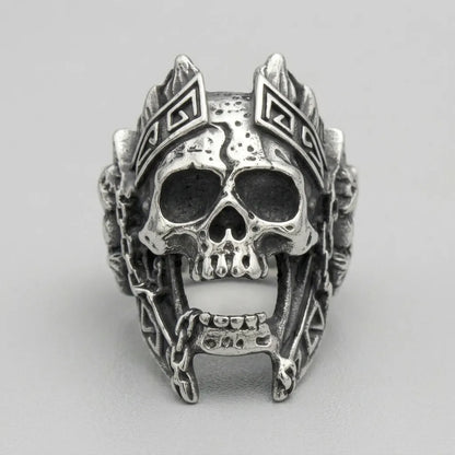 Aztec Warrior Skull King Ring
