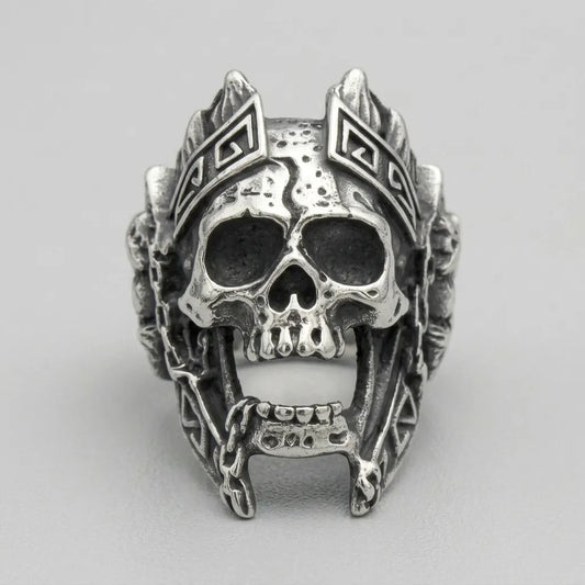 Aztec Warrior Skull King Ring