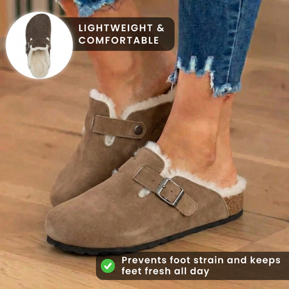 Orthopedic Suede Sherpa-Lined Clogs - Buckle Strap Closure