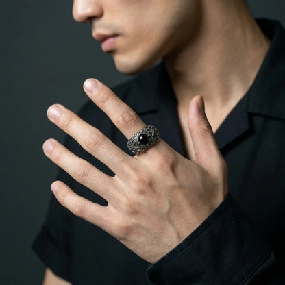 Black Onyx Sigil of Lucifer Baroque Ring
