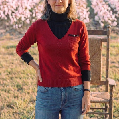 Cotton V-Neck Sweater with Chest Logo