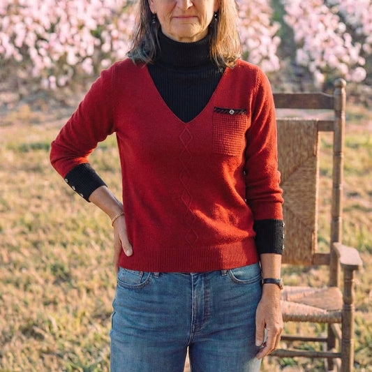 Cotton V-Neck Sweater with Chest Logo