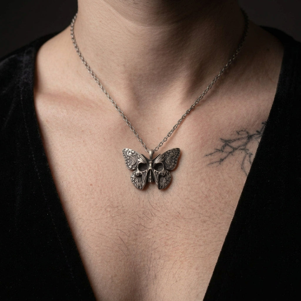 Butterfly with Skull Necklace