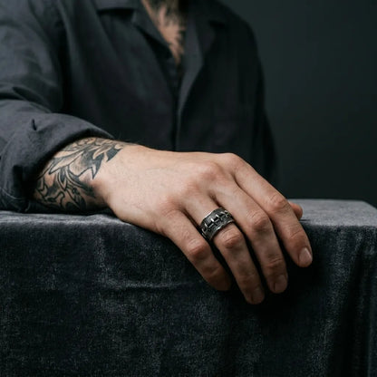 Stitched Wound Texture Wide Band Ring