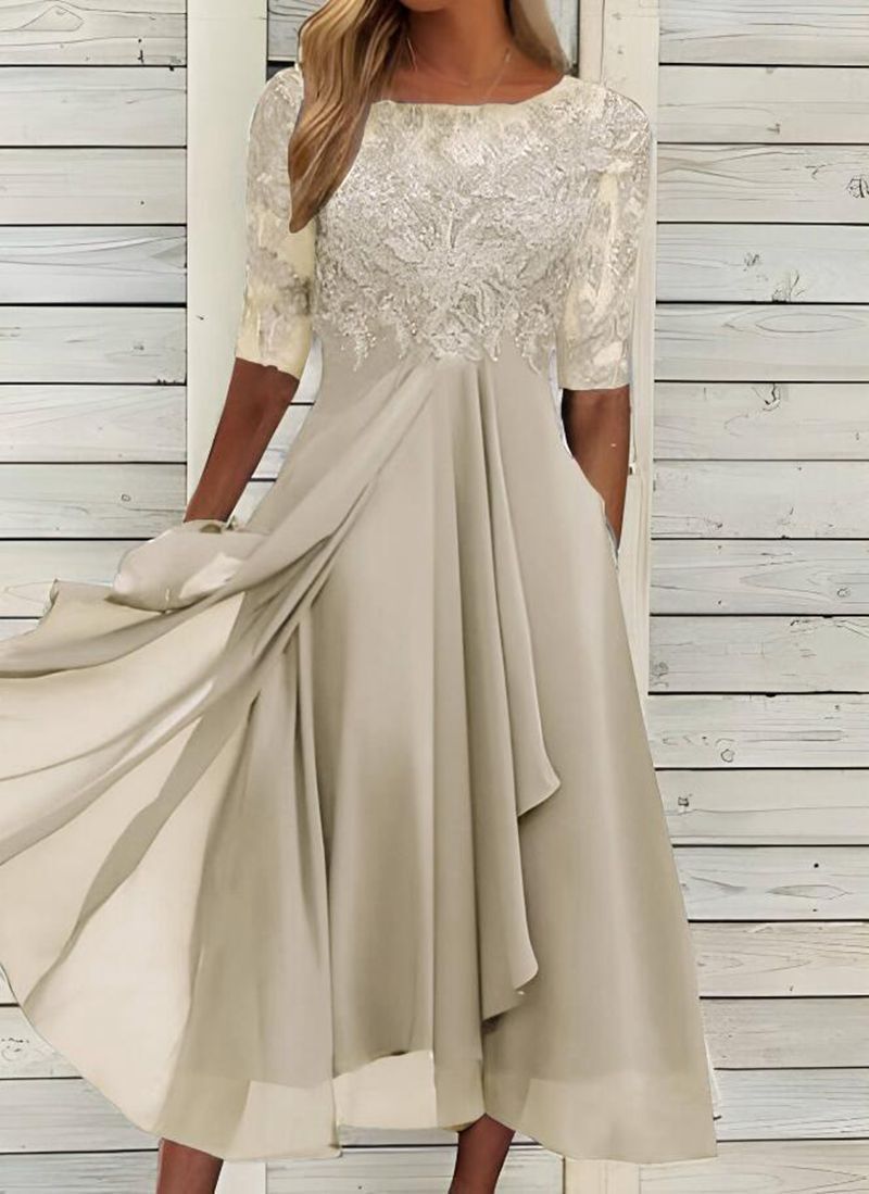 KS | Chiffon midi dress with transparent sleeves in midi length
