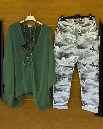 Camo Print Drawstring Pants Set