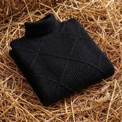 Cotton Turtleneck Sweater with Diamond Knit