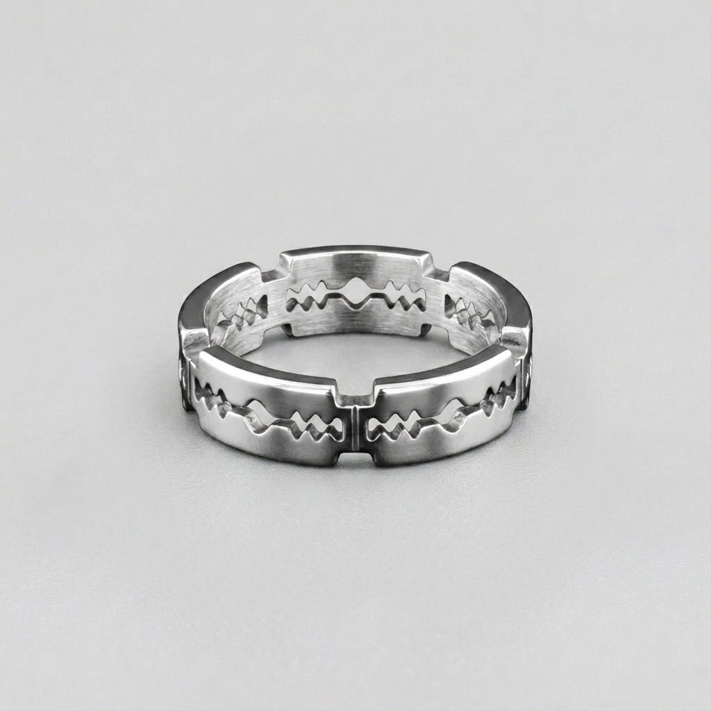 Serrated Blade Cut-Out Silver Band Ring
