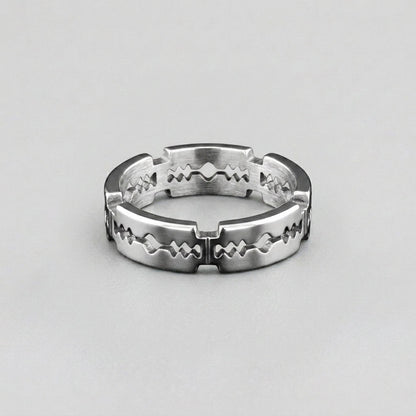 Serrated Blade Cut-Out Silver Band Ring