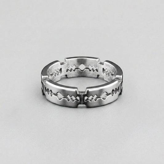 Serrated Blade Cut-Out Silver Band Ring