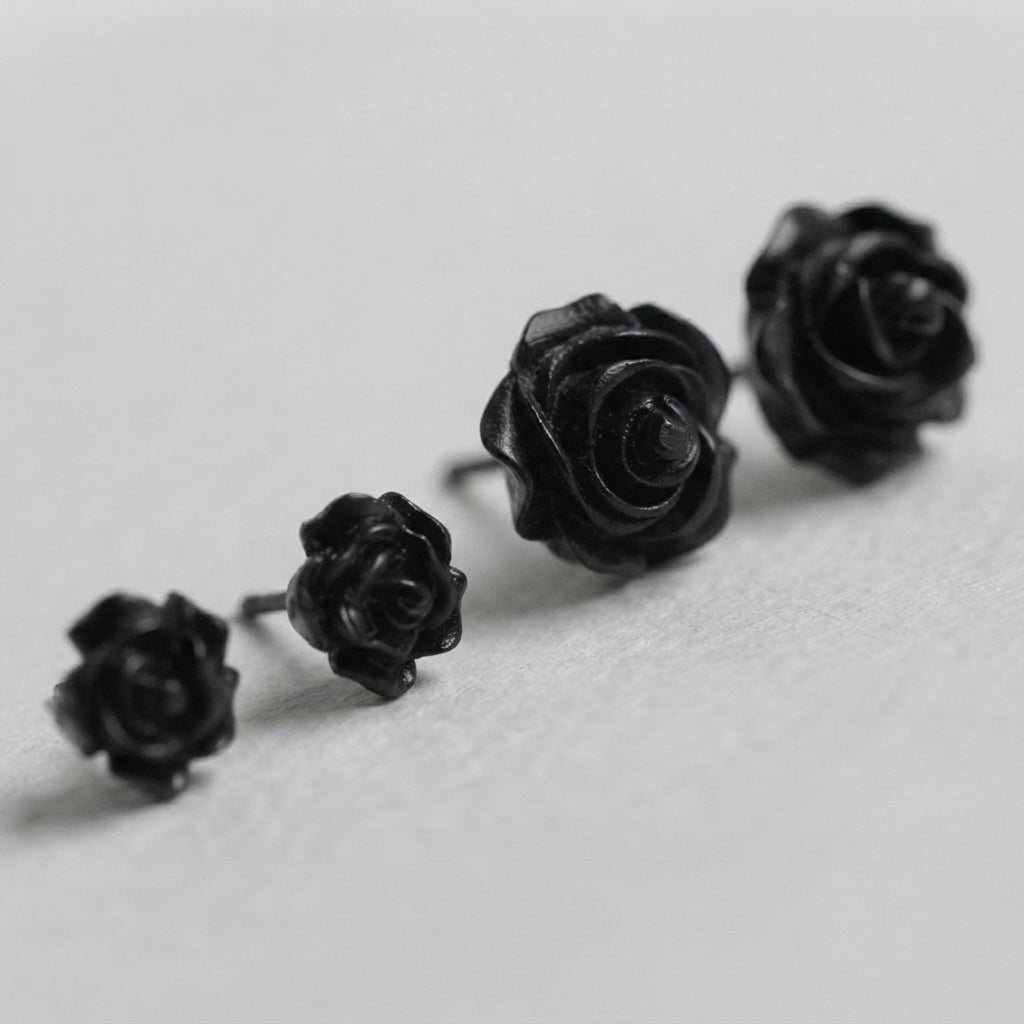 Black Rose Stud Earrings 2 Sets