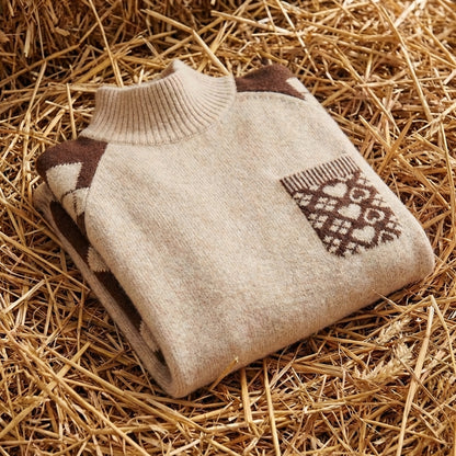 Cotton Sweater with Quilted Pocket