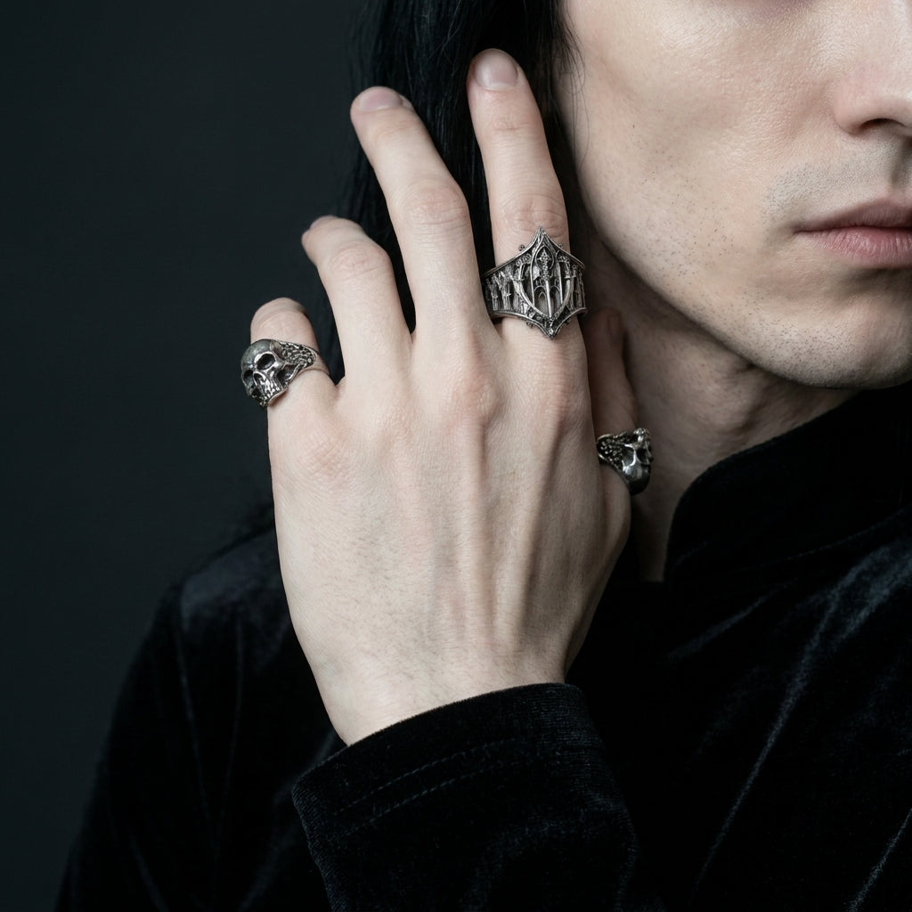 Gothic Arched Filigree Oxidised Silver Statement Ring