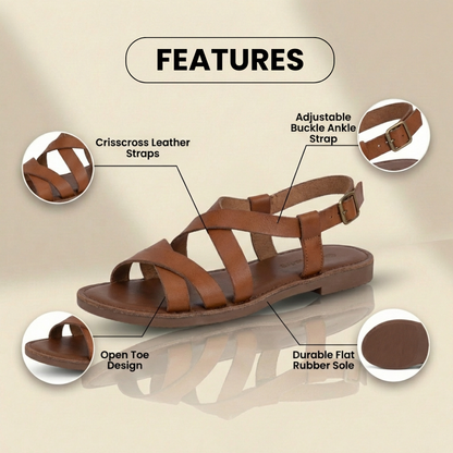 Orthopedic Leather Gladiator Sandals - Cross-Strap Ankle Buckle