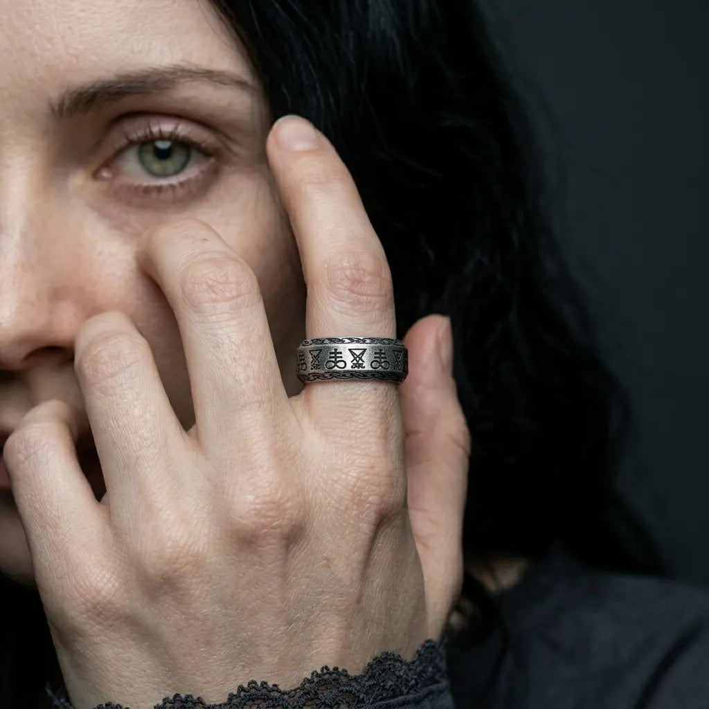 Sigil of Lucifer Leviathan Cross Occult Band Ring