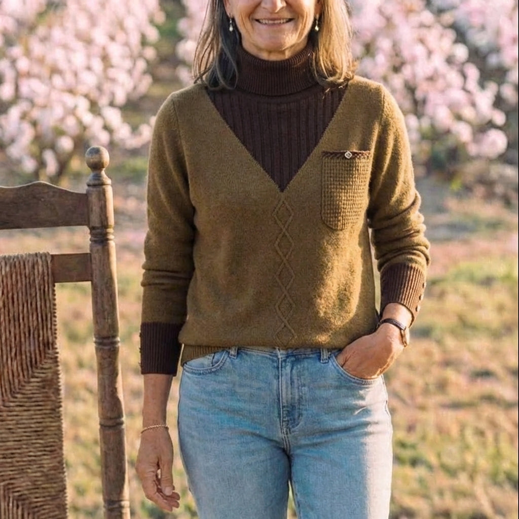 Cotton V-Neck Sweater with Chest Logo