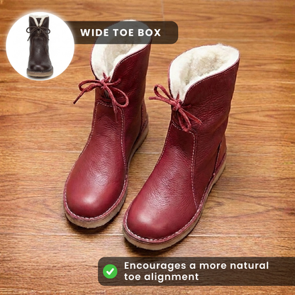 Orthopedic Leather Sherpa-Lined Ankle Boots - Lace-Up Winter Design