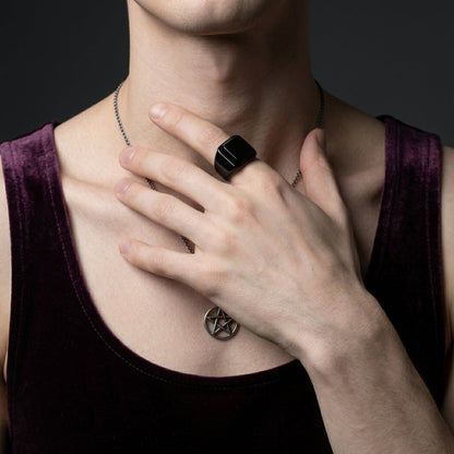 Matte Black Cushion Stone Ring
