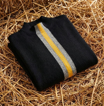 Cotton Sweater Black with Yellow Stripe Accents