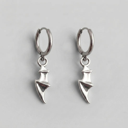 Bat Wing Silver Hoop Earrings