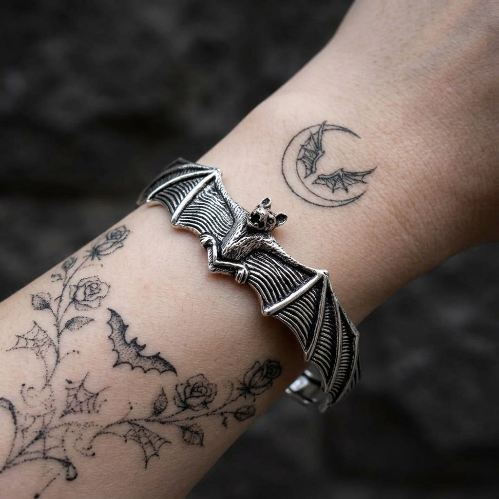 Sterling Silver Bat Cuff Bangle Bracelet