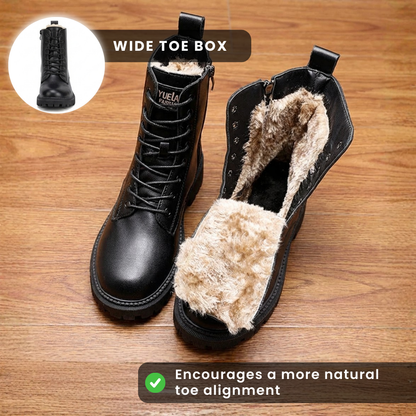 Orthopedic Leather Combat Boots - Sherpa-Lined Lace-Up Design