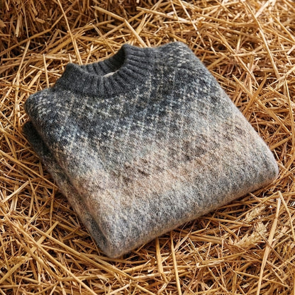 Cotton Sweater Gray with Triangle Pattern