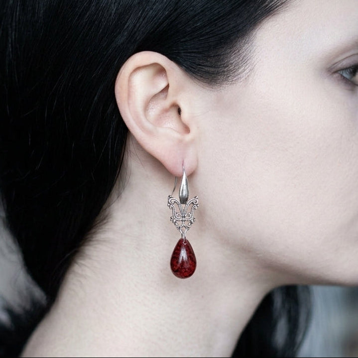 Gothic Victorian Red Drop Earrings