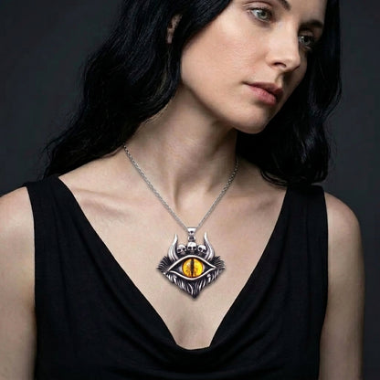 Dragon Eye Pendant with Skulls – Yellow Gemstone Necklace