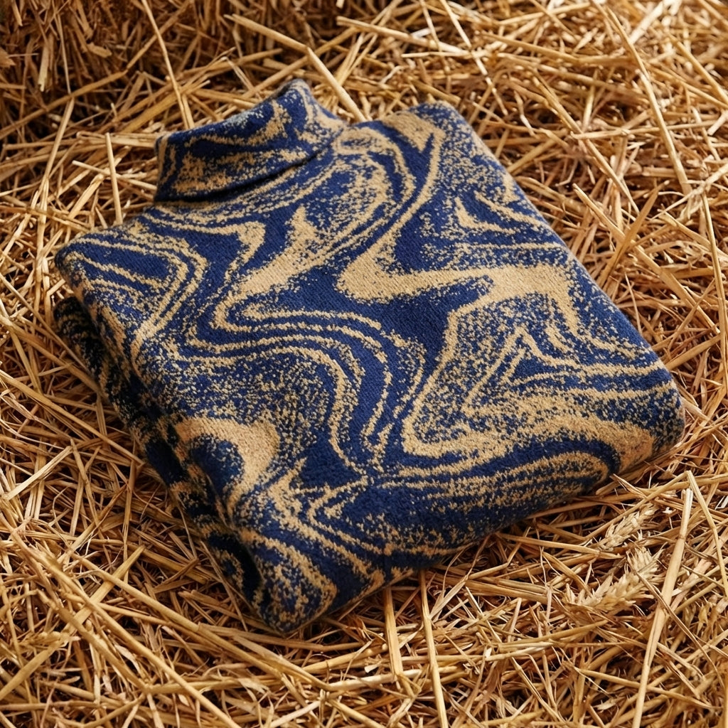 Cotton Turtleneck with Swirl Pattern