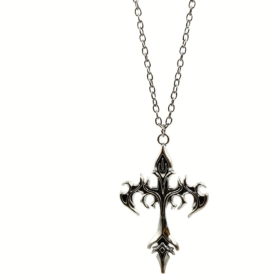 Silver Flame Cross Necklace