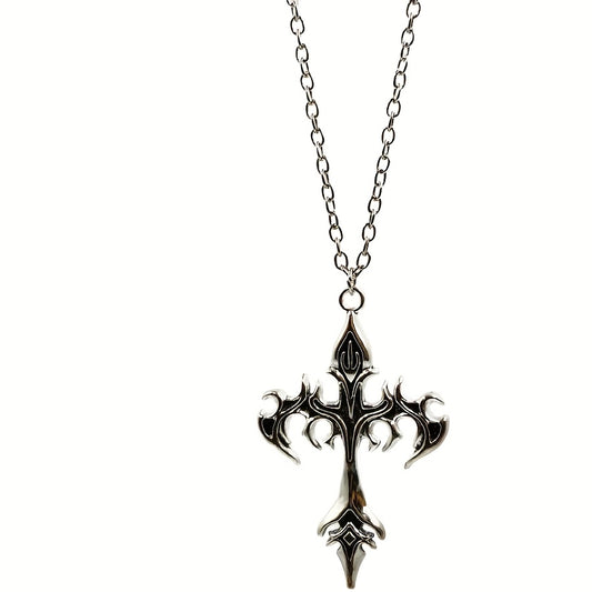 Silver Flame Cross Necklace