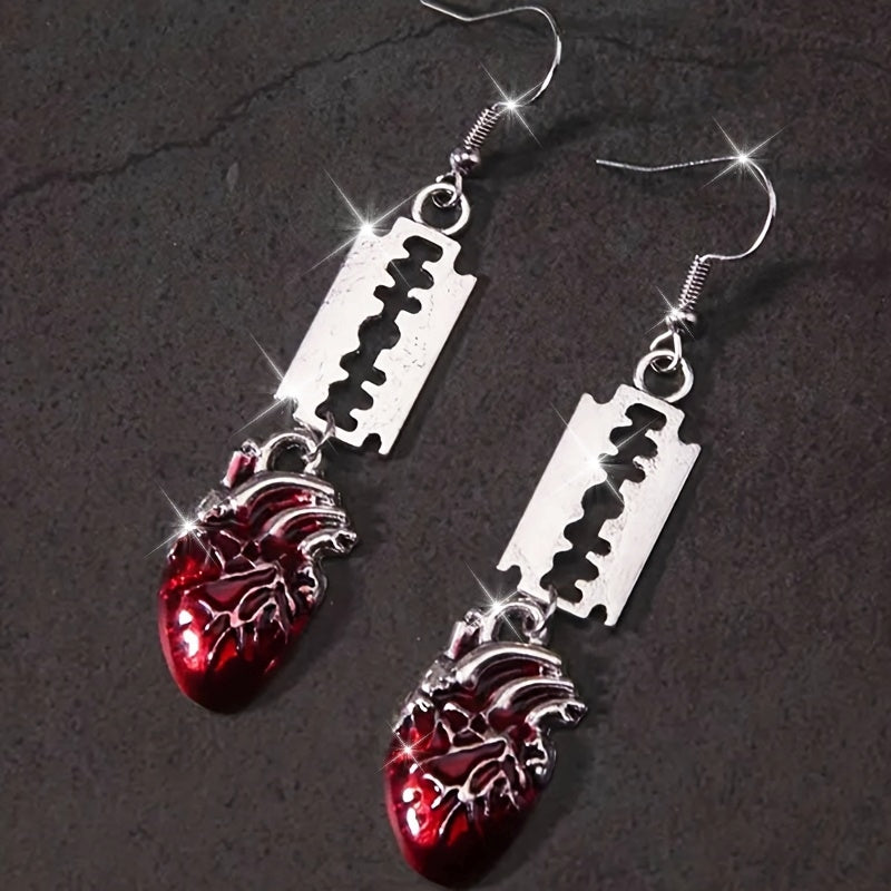 Red Heart & Bat Drop Earrings